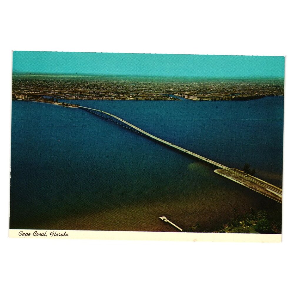 Vintage Postcard Cape Coral Florida Caloosahatchee Bridge Aerial View Fort Myers